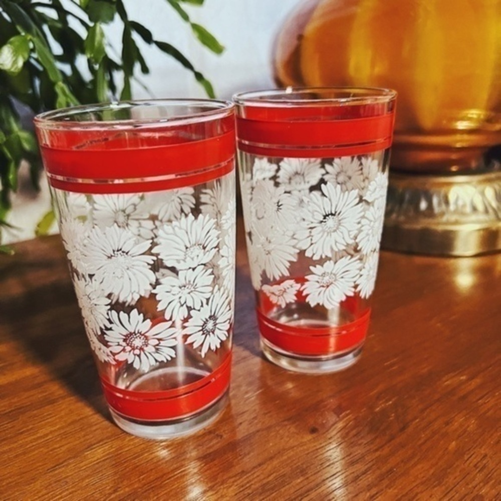 Vintage 1950s Swanky Swigs Daisy Tumblers | Retro Glassware | Mid-Century Decor